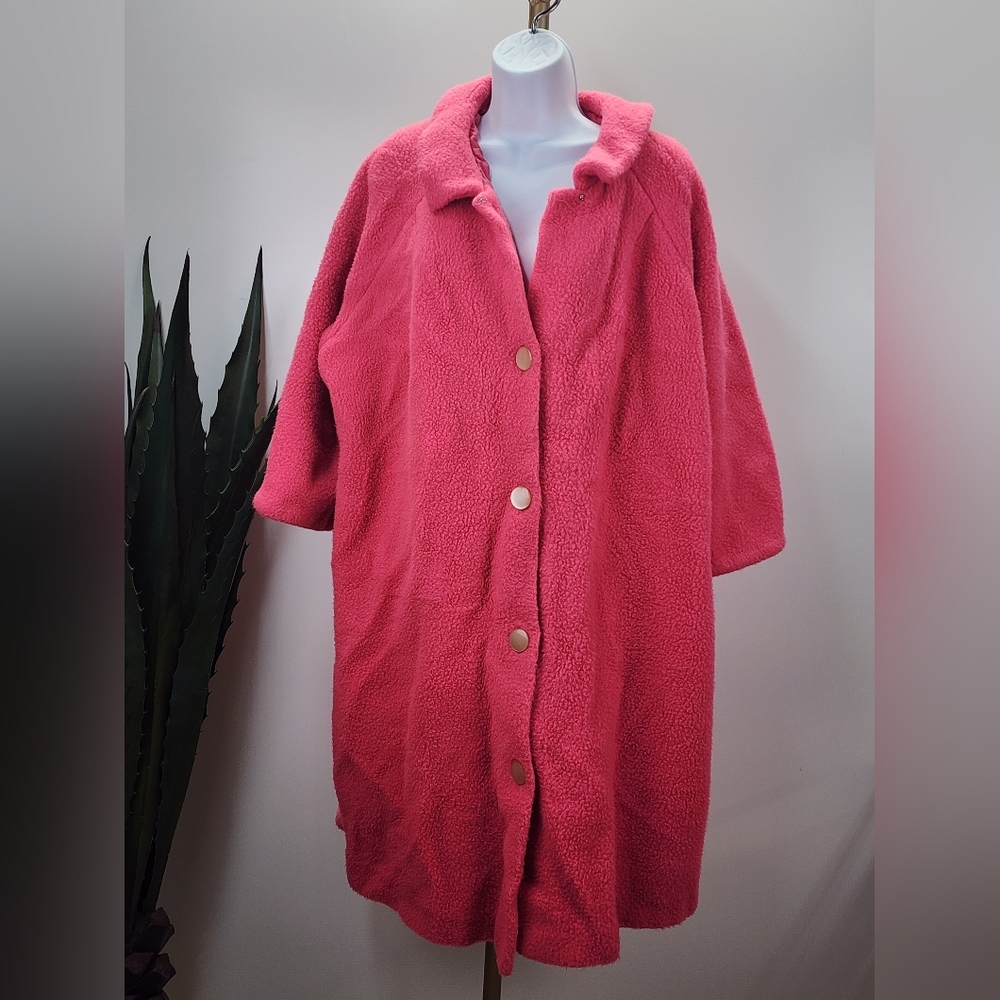 Vintage Lane Bryant Pink Cozycore Fleece button-Down Robe/Housecoat/Lounger 2XL